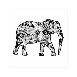 Fractal swirl embellished elephant self-inking stamp