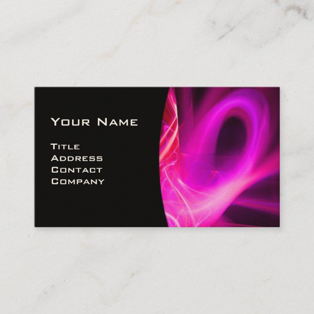 FRACTAL SWIRL GEM MONOGRAM black white pink Business Card (Front)
