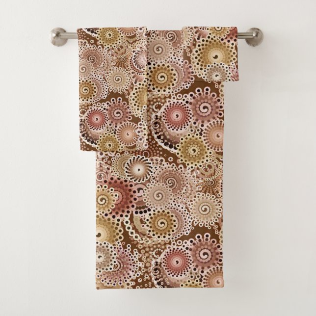 Fractal Swirl Pattern, Brown, Tan and Beige   Bath Towel Set (Insitu)