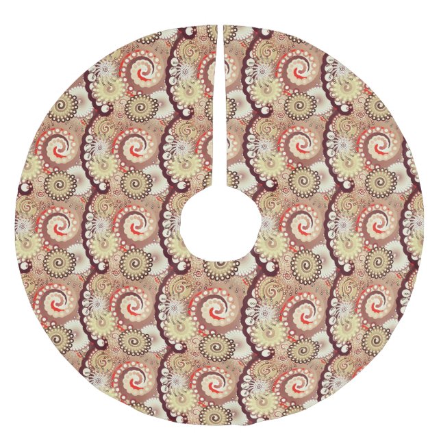 Fractal swirl pattern, chocolate and cream brushed polyester tree skirt (Front)