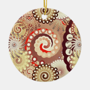Fractal swirl pattern, chocolate and cream ceramic tree decoration