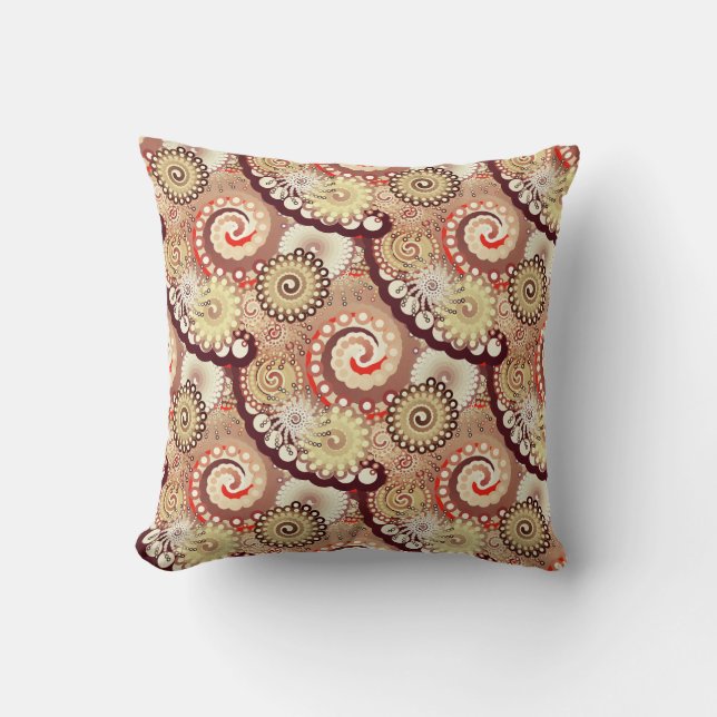 Fractal swirl pattern, chocolate and cream cushion (Front)