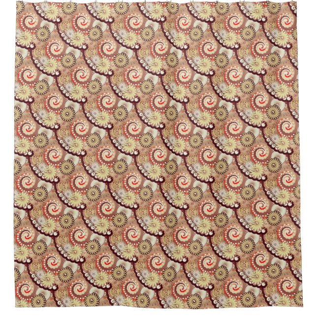 Fractal swirl pattern, chocolate and cream shower curtain (Front)