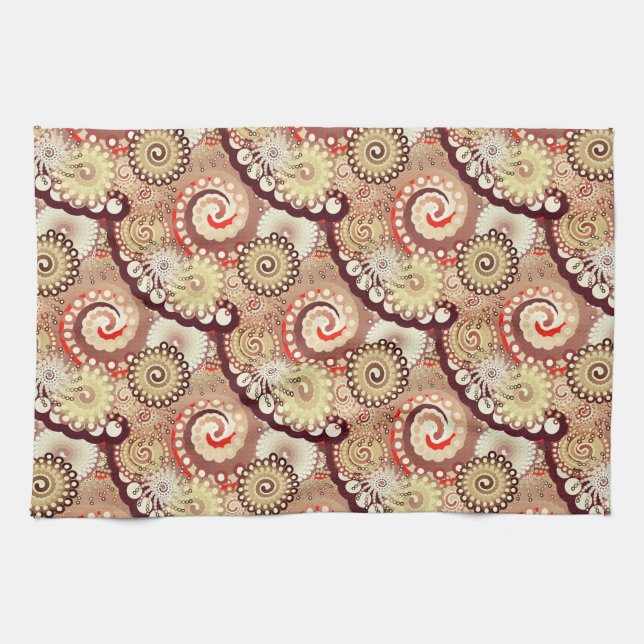 Fractal swirl pattern, chocolate and cream tea towel (Horizontal)
