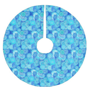 Fractal swirl pattern, cobalt blue brushed polyester tree skirt
