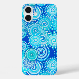 Fractal swirl pattern, cobalt blue iPhone 16 plus case