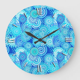 Fractal swirl pattern, cobalt blue large clock