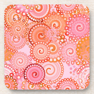 Fractal swirl pattern, coral and pink coaster