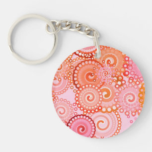 Fractal swirl pattern, coral and pink key ring