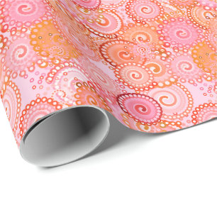 Fractal swirl pattern, coral and pink wrapping paper