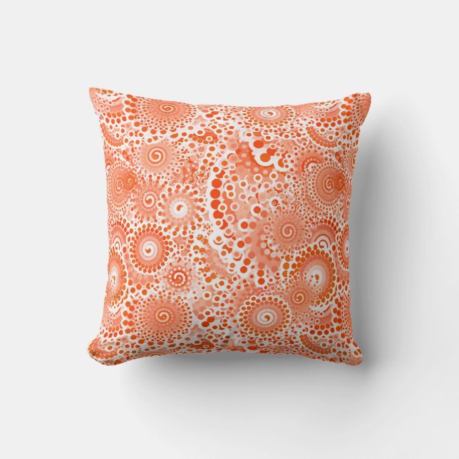 Fractal swirl pattern, coral orange cushion (Front)