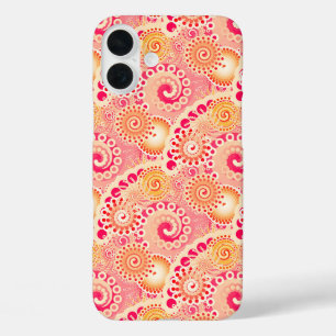 Fractal swirl pattern, coral, peach iPhone 16 plus case
