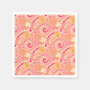 Fractal swirl pattern, coral, peach napkin