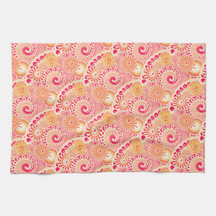 Fractal swirl pattern, coral, peach tea towel