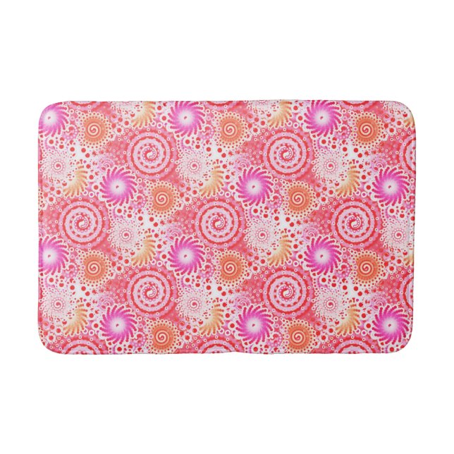 Fractal swirl pattern, coral, pink and cream bath mat (Front)