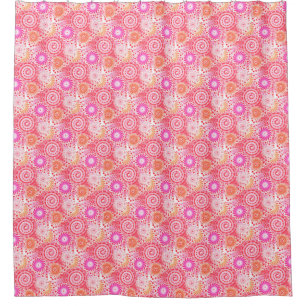 Fractal swirl pattern, coral, pink and cream shower curtain