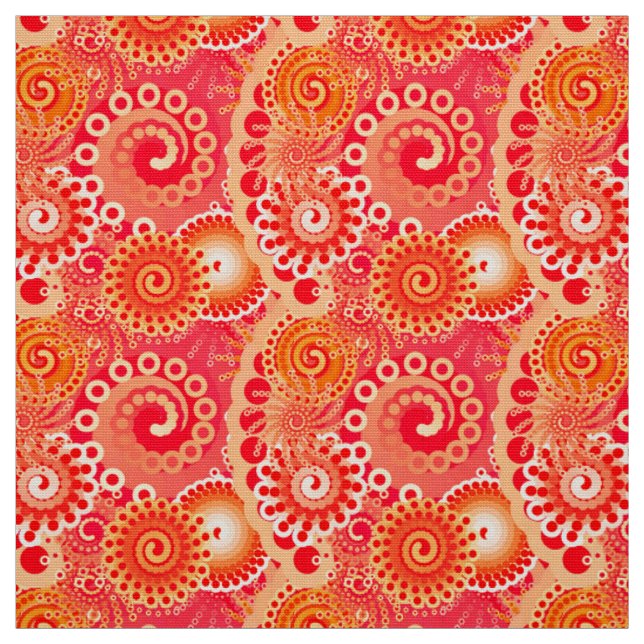 Fractal Swirl pattern, Coral Pink and Peach Fabric (Swatch)