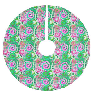 Fractal swirl pattern, green, pink, multi brushed polyester tree skirt
