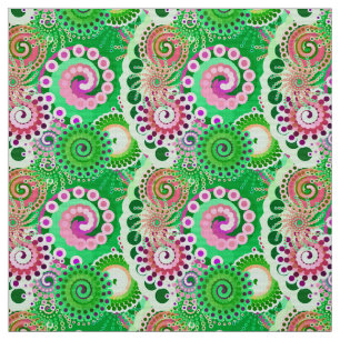 Fractal swirl pattern, green, pink, multi fabric
