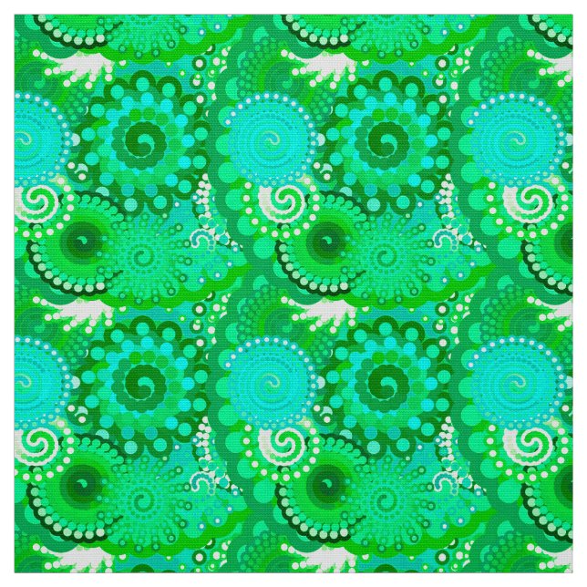 Fractal Swirl pattern, Jade, Turquoise and Aqua Fabric (Swatch)