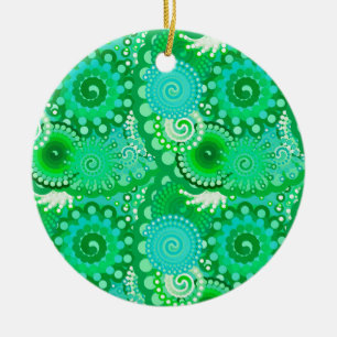 Fractal swirl pattern, jade, turquoise, aqua ceramic tree decoration