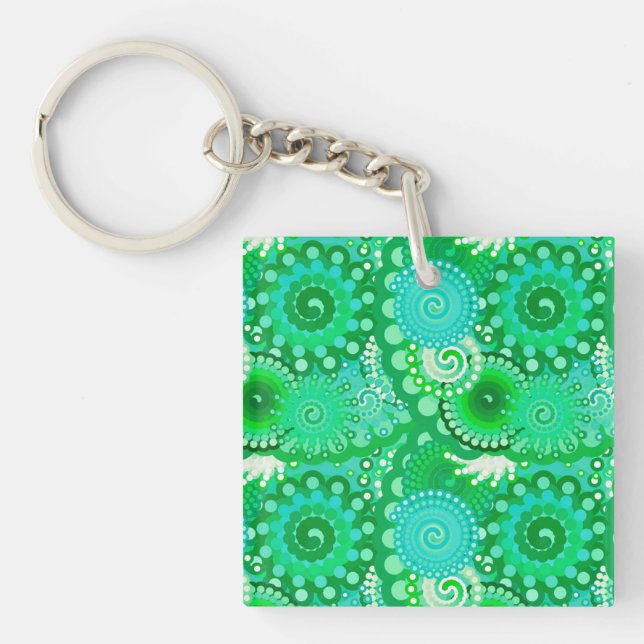 Fractal swirl pattern, jade, turquoise, aqua key ring (Front)