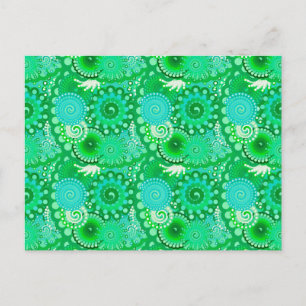 Fractal swirl pattern, jade, turquoise, aqua postcard