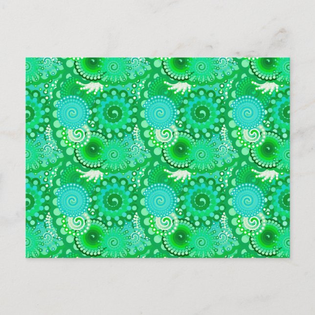 Fractal swirl pattern, jade, turquoise, aqua postcard (Front)