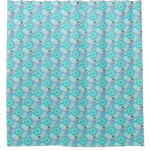 Fractal Swirl pattern, Light Blue and Aqua Shower Curtain