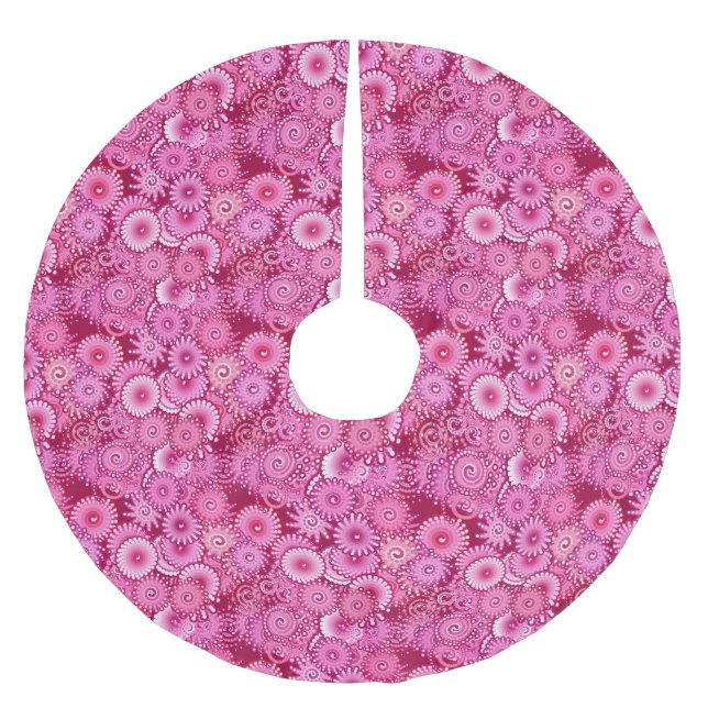 Fractal swirl pattern, magenta, pink, burgundy brushed polyester tree skirt (Front)