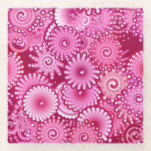 Fractal swirl pattern, magenta, pink, burgundy glass coaster