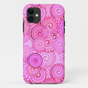 Fractal swirl pattern, pink and fuchsia iPhone 11 case