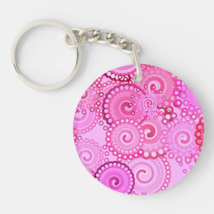 Fractal swirl pattern, pink and fuchsia key ring