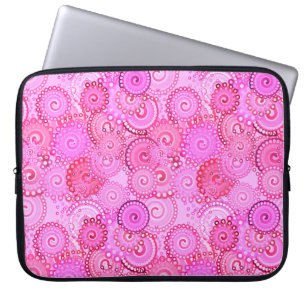 Fractal swirl pattern, pink and fuchsia laptop sleeve