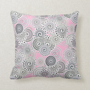 Fractal swirl pattern, pink and grey cushion