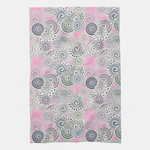 Fractal swirl pattern, pink and grey tea towel