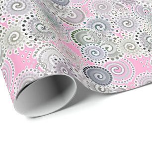 Fractal swirl pattern, pink and grey wrapping paper