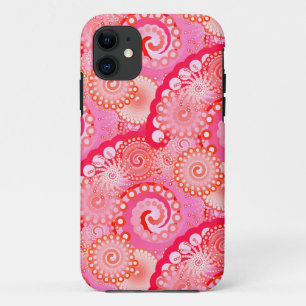 Fractal swirl pattern, pink, fuchsia, coral iPhone 11 case