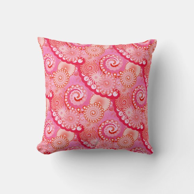 Fractal swirl pattern, pink, fuchsia cushion (Front)