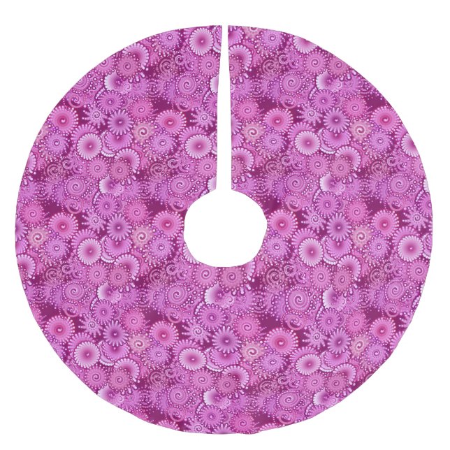 Fractal swirl pattern, purple, pink, plum, lilac brushed polyester tree skirt (Front)
