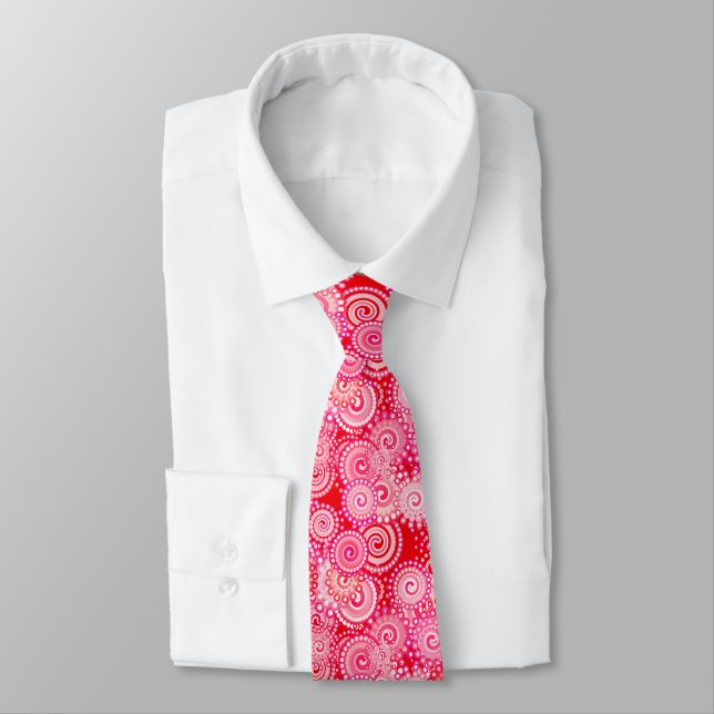 Fractal swirl pattern, red and hot pink tie (Tied)