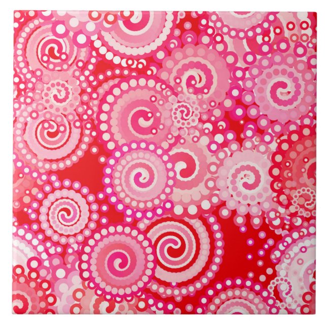 Fractal swirl pattern, red and hot pink tile (Front)
