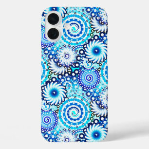 Fractal swirl pattern, shades of blue iPhone 16 plus case