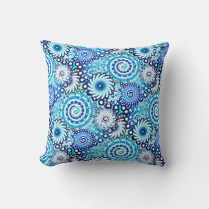Fractal swirl pattern, shades of blue cushion