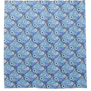 Fractal swirl pattern, shades of blue shower curtain
