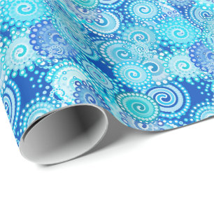 Fractal swirl pattern, shades of blue wrapping paper