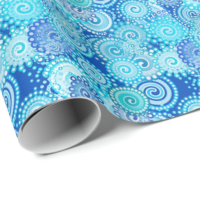 Fractal swirl pattern, shades of blue wrapping paper (Roll Corner)