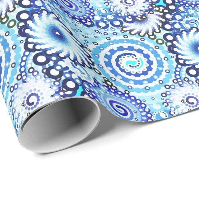 Fractal swirl pattern, shades of blue wrapping paper (Roll Corner)