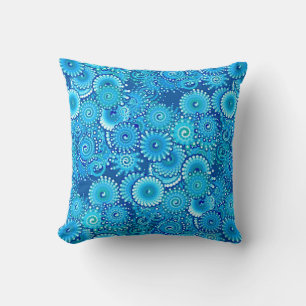 Fractal Swirl Pattern, Shades of Cobalt  Blue Cushion
