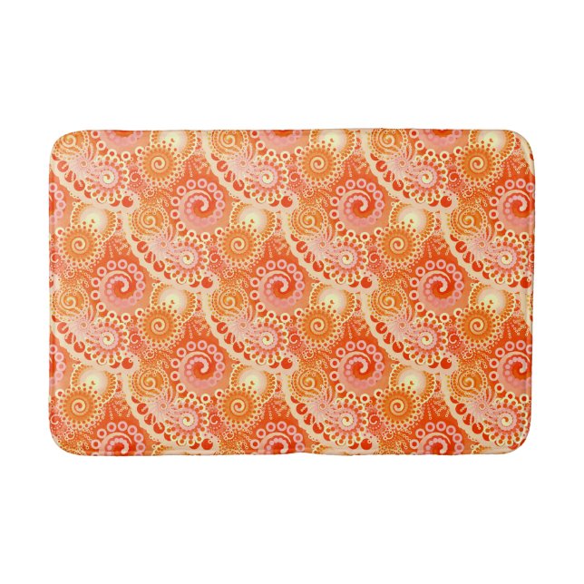 Fractal swirl pattern, shades of coral orange bath mat (Front)